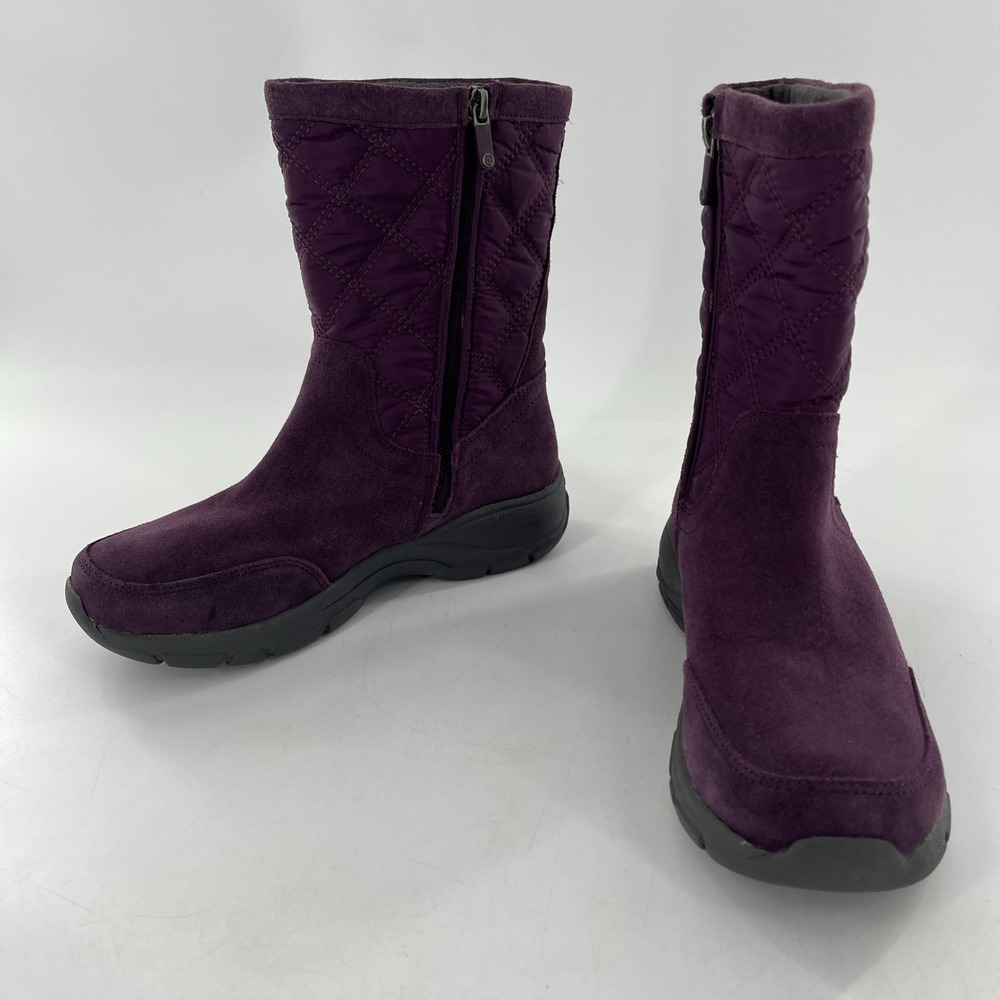 Lands End Snow Boots Suede Leather‎ Calf Womens 7 B Purple Quilted Fleece Lined